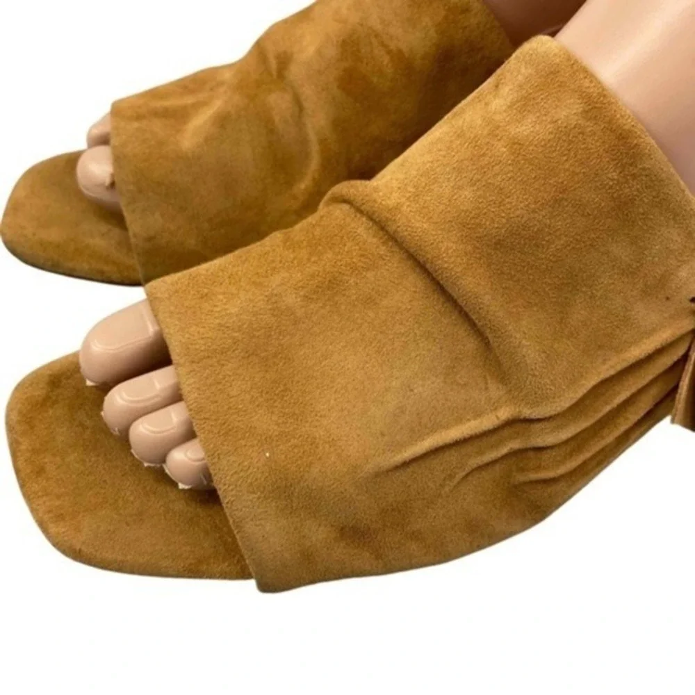 Halston Heritage Lorraine Women's 7M Tan Suede Slides Bow Accent Open Toe